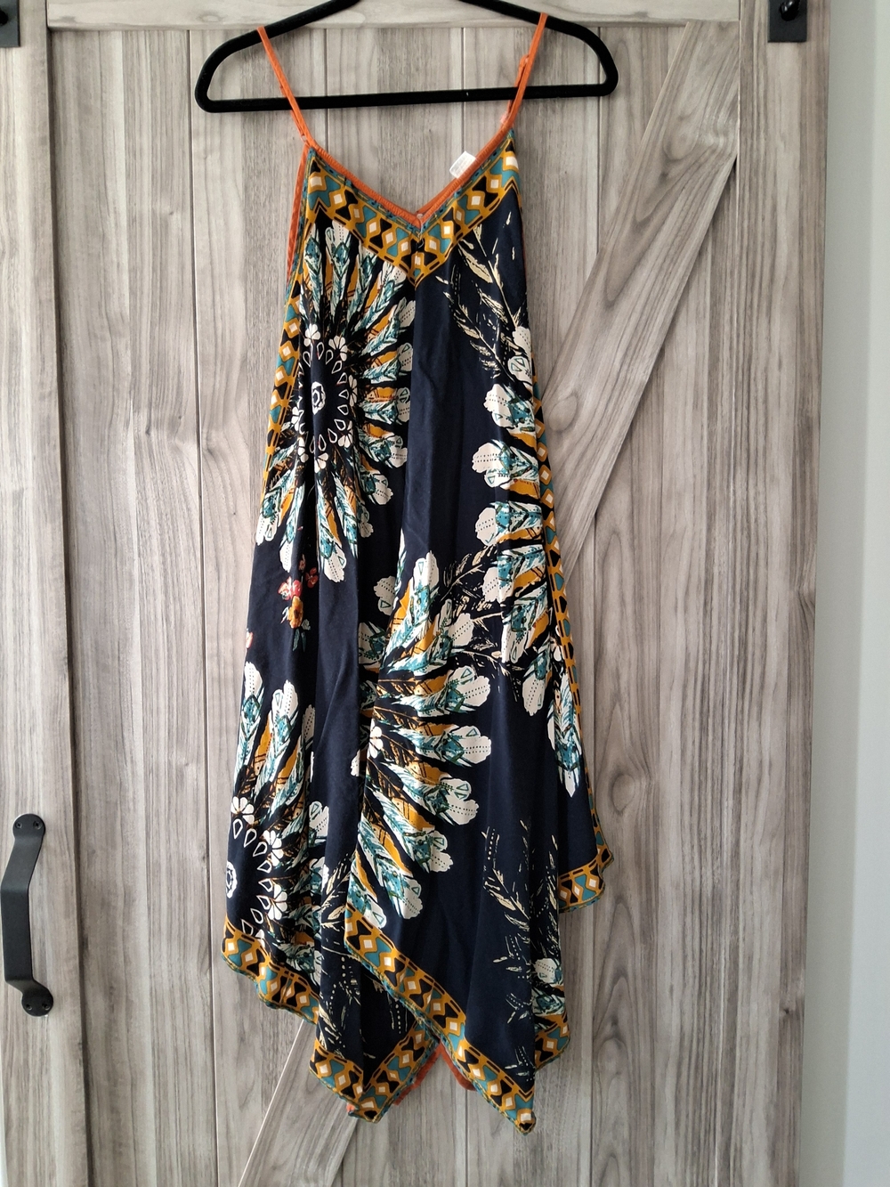 Boho Floral Sunburst Slip Dress in Black and Teal